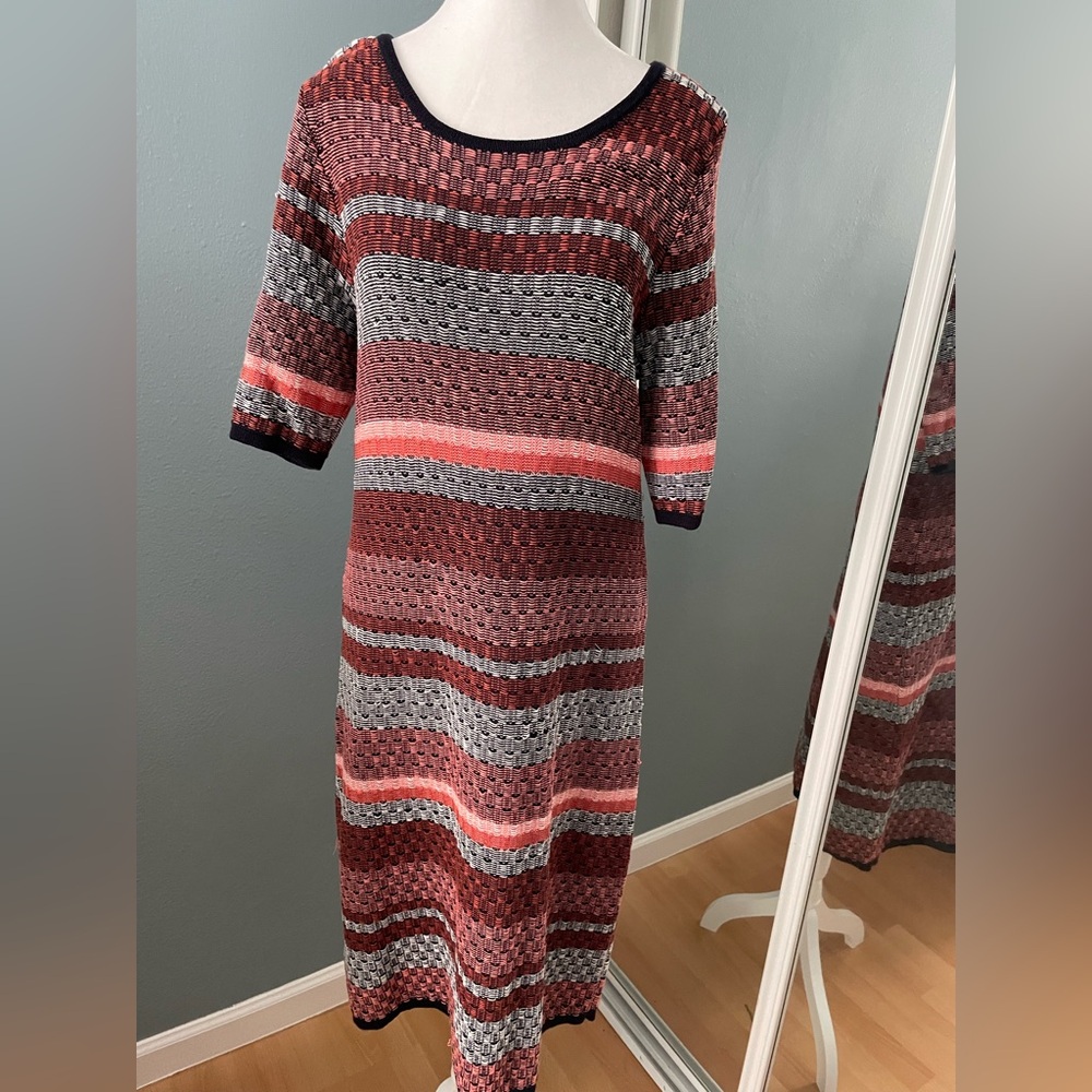 Ann Taylor Striped Knit Dress - Navy and Coral